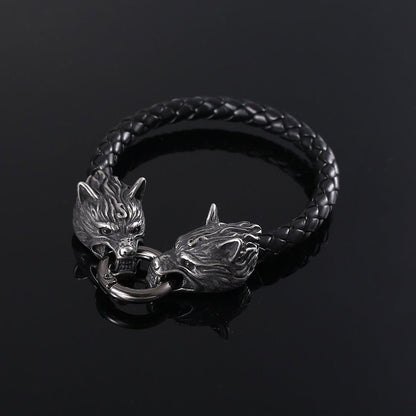 Fenrir Oath – Viking Wolf Leather Bracelet by The Nevermore – Unique Jewelry by The Nevermore | Matching Gold Ring 19CM Genuine Leather Material