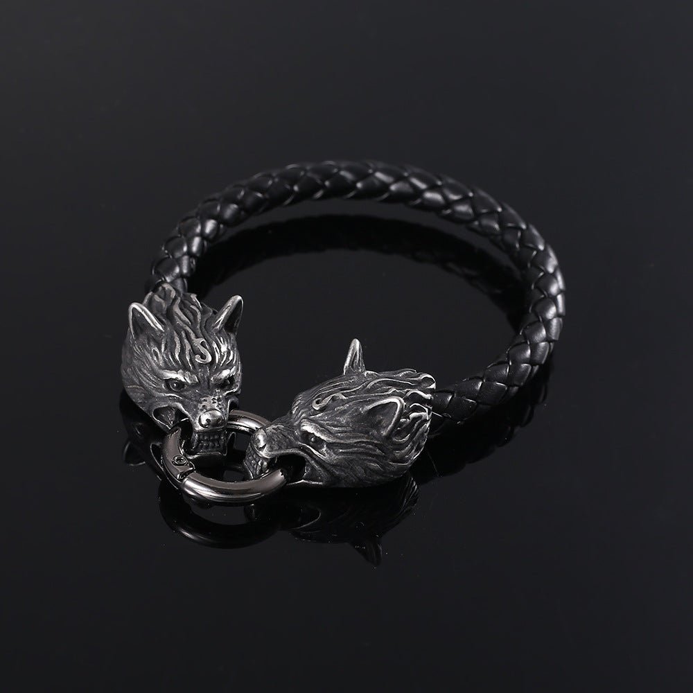 Fenrir Oath – Viking Wolf Leather Bracelet by The Nevermore – Unique Jewelry by The Nevermore | Matching Gold Ring 19CM Genuine Leather Material