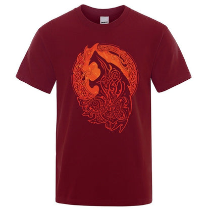 Fenrir Wolf - The Nevermore Gothic T-Shirt Norse Mythology Vikings – Unique Gothic Fashion by Nevermore Lifestyle & Tech | L Wine Red