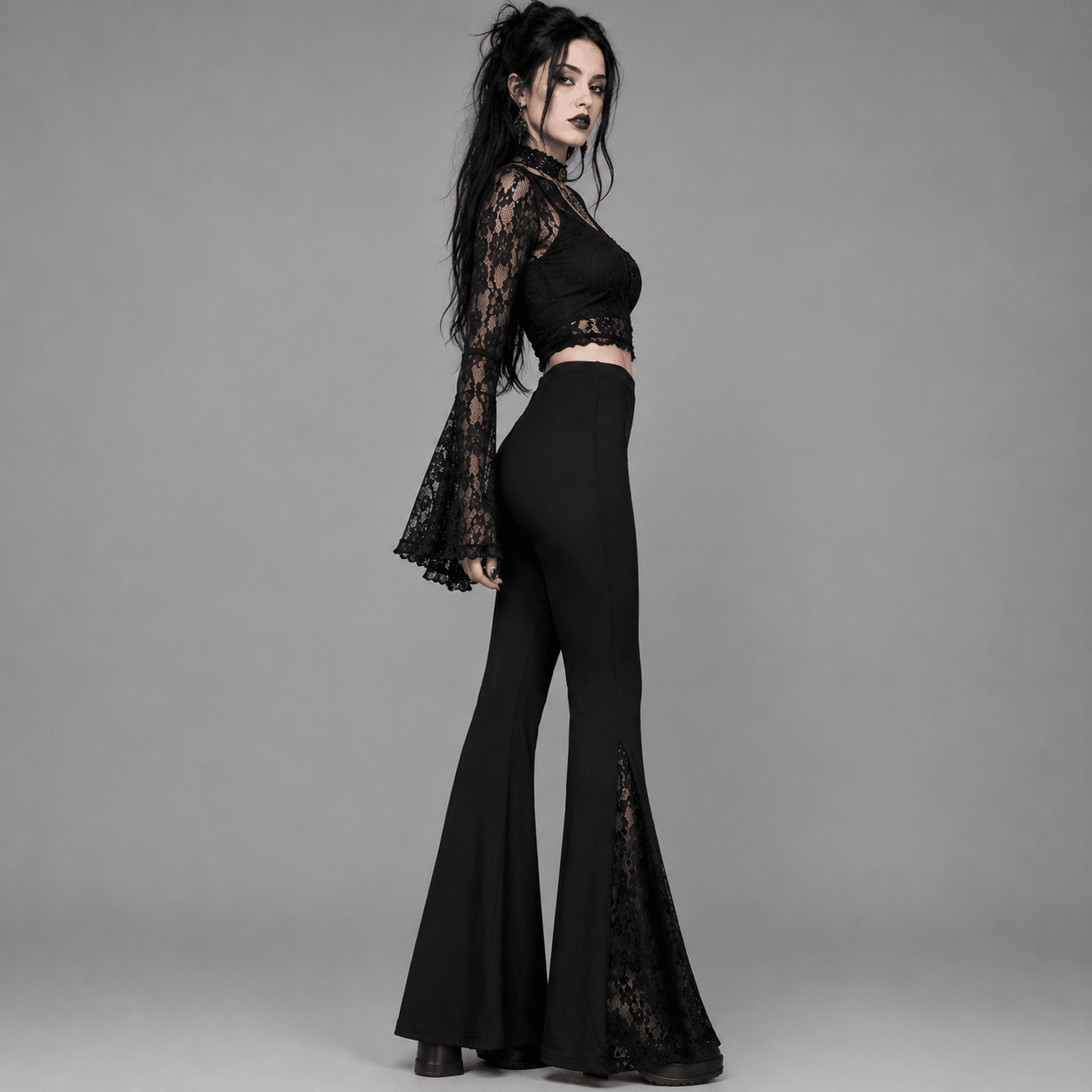 Flared Lace Pants - Midnight Veil by The Nevermore – Unique Gothic Fashion for Women by The Nevermore | 2XL