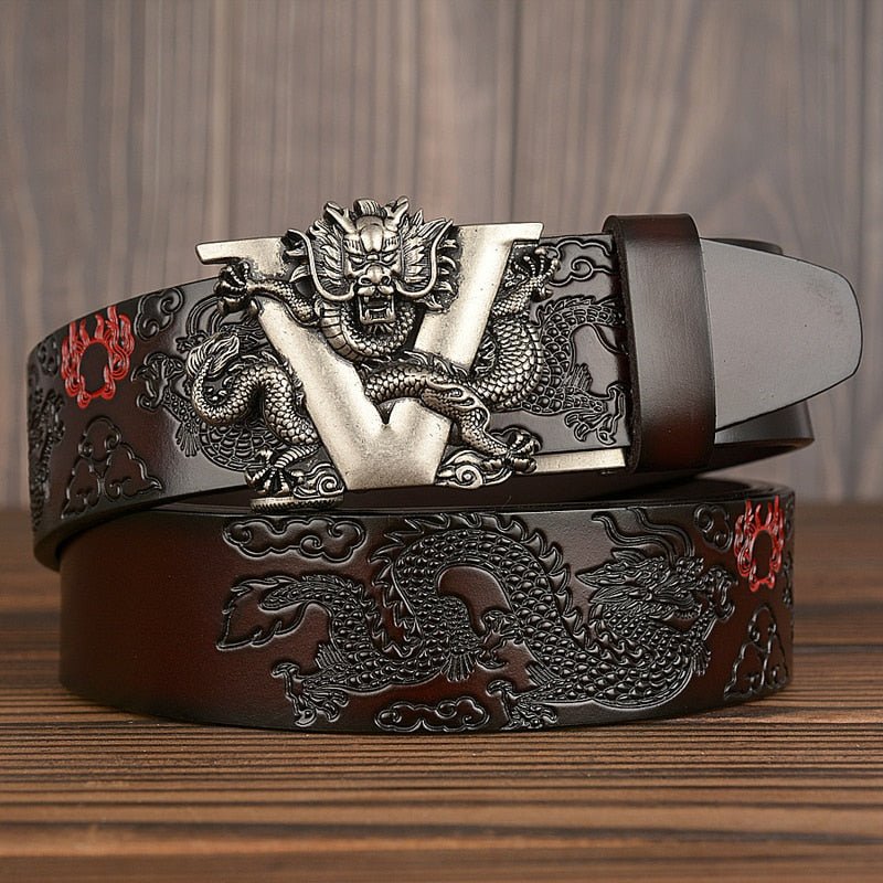 Flickerchomp - The Nevermore Gothic Men's leather belt – Unique Gothic Fashion for Men by Nevermore Lifestyle & Tech | 110cm Coffee Silver