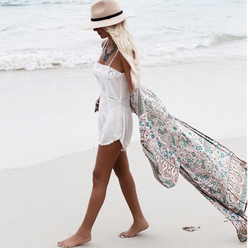 Floral Drift - Boho Kimono Cover - Up by The Nevermore – Unique Boho Cover - Ups by Nevermore Lifestyle & Tech | One Size Green