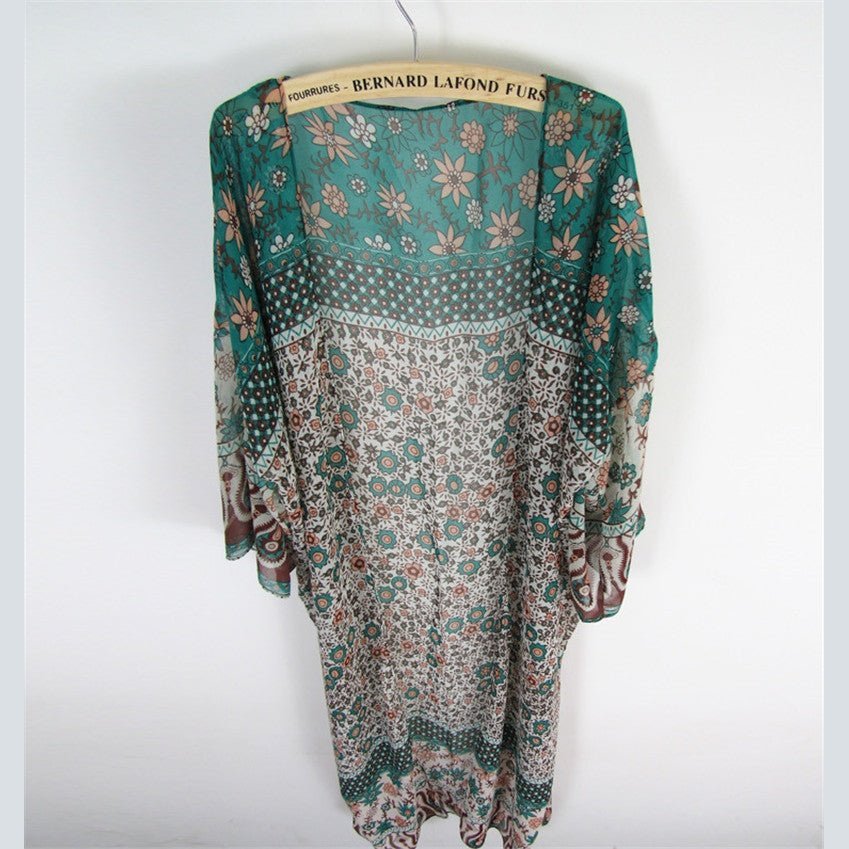 Floral Drift - Boho Kimono Cover - Up by The Nevermore – Unique Boho Cover - Ups by Nevermore Lifestyle & Tech | One Size Green
