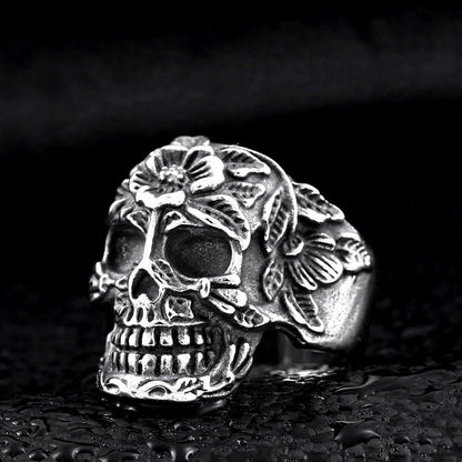 Floral Skull - The Nevermore Gothic Ring Titanium Steel – Unique Gothic Jewelry by Nevermore Lifestyle & Tech | US7