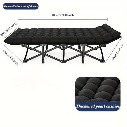Black Heavy-duty Foldable Camping Bed With A Storage Bag, Suitable For Travel, Office Use, And RV Trips.