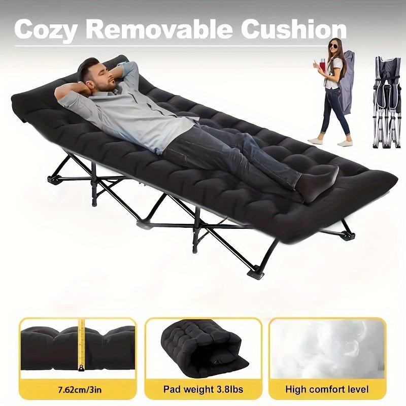 Black Heavy-duty Foldable Camping Bed With A Storage Bag, Suitable For Travel, Office Use, And RV Trips.