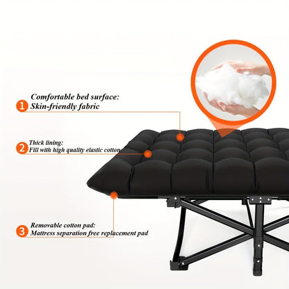 Black Heavy-duty Foldable Camping Bed With A Storage Bag, Suitable For Travel, Office Use, And RV Trips.