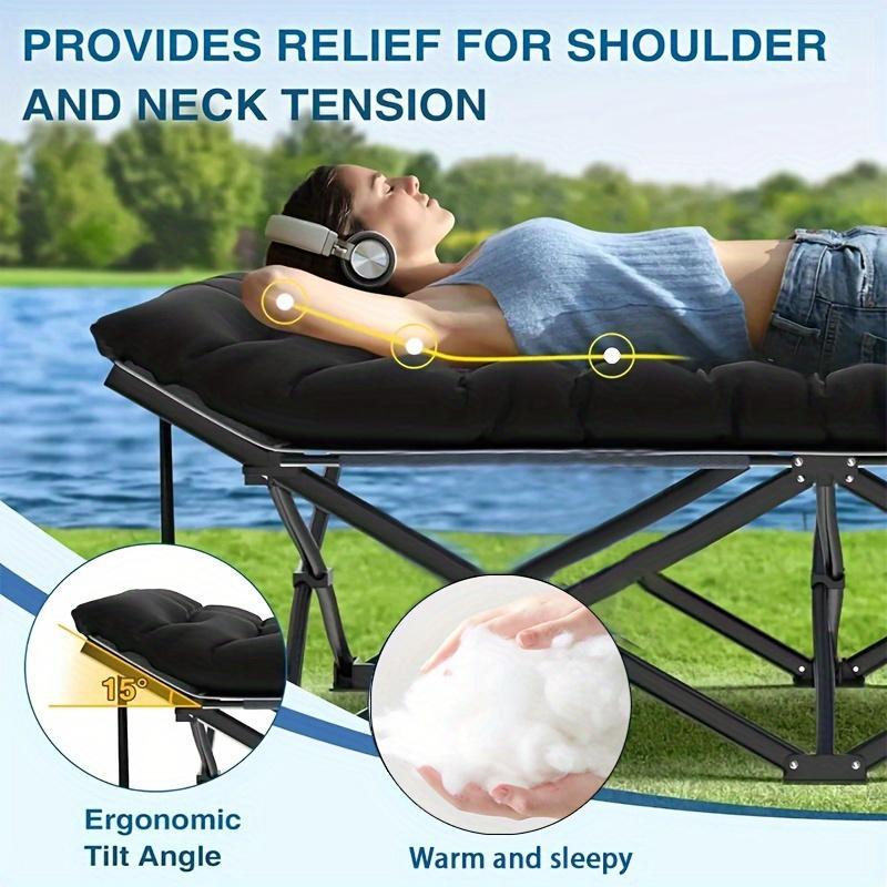 Black Heavy-duty Foldable Camping Bed With A Storage Bag, Suitable For Travel, Office Use, And RV Trips.