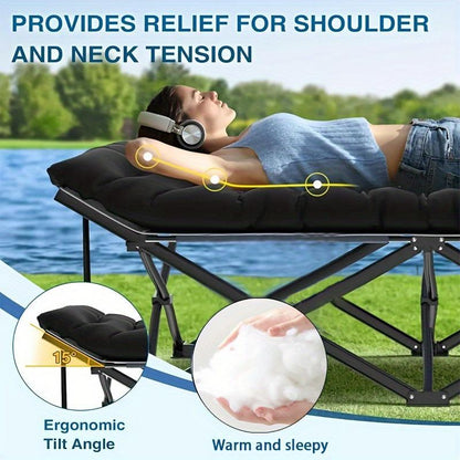 Black Heavy-duty Foldable Camping Bed With A Storage Bag, Suitable For Travel, Office Use, And RV Trips.