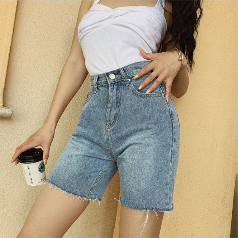 High Waist Five-point Simple Retro Slim Riding Pants