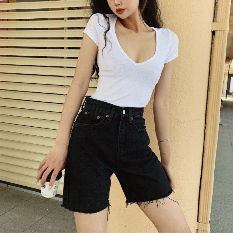 High Waist Five-point Simple Retro Slim Riding Pants
