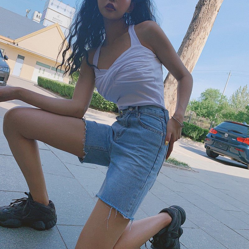 High Waist Five-point Simple Retro Slim Riding Pants