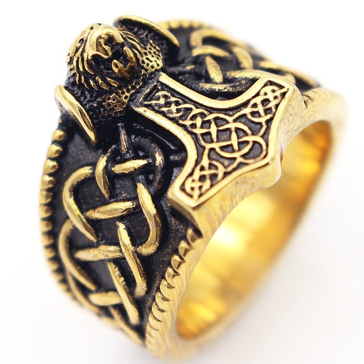 Frode Thor's Hammer - The Nevermore Gothic Norse Ring Titanium Steel – Unique Gothic Jewelry by Nevermore Lifestyle & Tech | 10 Gold