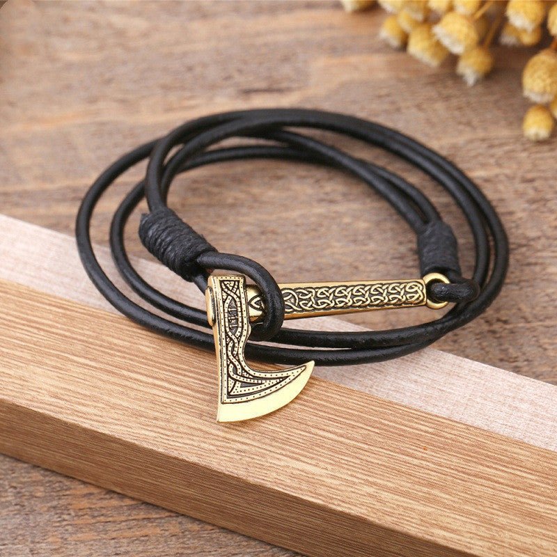 Fromund Axe - The Nevermore Gothic Leather Bracelet – Unique Gothic Jewelry by Nevermore Lifestyle & Tech | Ancient gold
