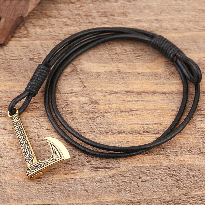 Fromund Axe - The Nevermore Gothic Leather Bracelet – Unique Gothic Jewelry by Nevermore Lifestyle & Tech | Ancient gold