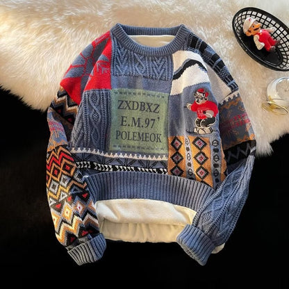 FrostVelvet Knit - Men's Winter Fleece Sweater by The Nevermore – Unique Sweaters for Men by Nevermore Lifestyle & Tech | 2XL JM24 Blue With Velvet