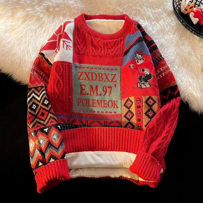 FrostVelvet Knit - Men's Winter Fleece Sweater by The Nevermore – Unique Sweaters for Men by Nevermore Lifestyle & Tech | 2XL JM24 Red With Velvet