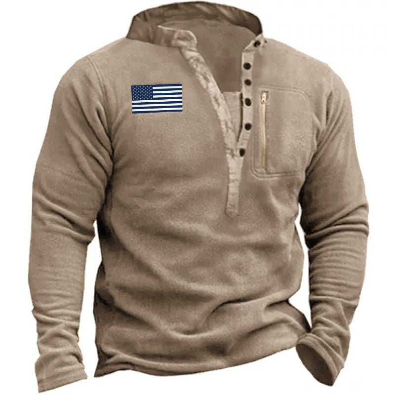 Gabriel Allure - The Nevermore Fleece Sweater for Men V - neck Button – Unique Men's Fashion by Nevermore Lifestyle & Tech | L LT CX1 Khaki