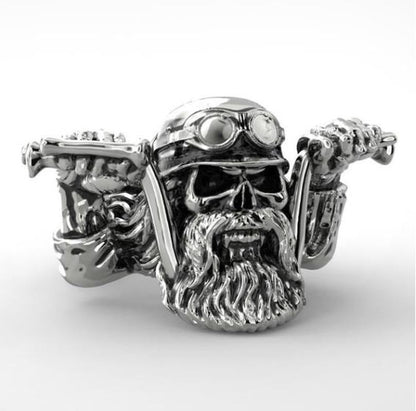 George Flickerwind Bearded Skull Motorcyclist - The Nevermore Gothic Ring – Unique Gothic Jewelry by Nevermore Lifestyle & Tech | 10number