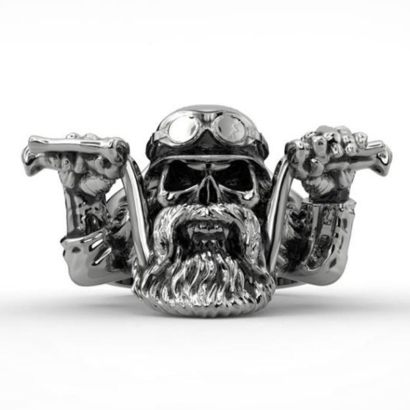 George Flickerwind Bearded Skull Motorcyclist - The Nevermore Gothic Ring – Unique Gothic Jewelry by Nevermore Lifestyle & Tech | 10number