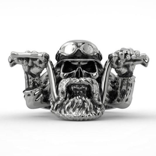 George Flickerwind Bearded Skull Motorcyclist - The Nevermore Gothic Ring – Unique Gothic Jewelry by Nevermore Lifestyle & Tech | 10number