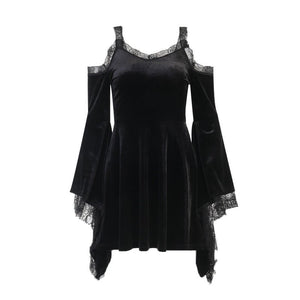 Ginger Shroud - The Nevermore Gothic Dress Lace Strapless Flared Sleeve – Unique Gothic Fashion for Women by Nevermore Lifestyle & Tech | L Black