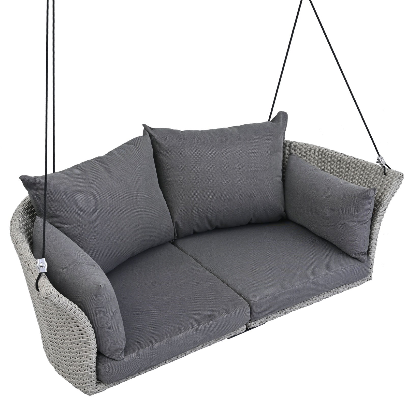 GO 51.9 2-Person Hanging Seat, Rattan Woven Swing Chair, Porch Swing With Ropes, Gray Wicker And C