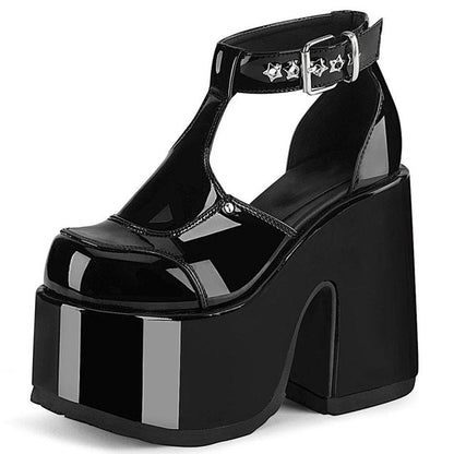 Gothic Platform Sandals - Void Eclipse by The Nevermore – Unique Gothic Shoes by The Nevermore | 41 Black patent