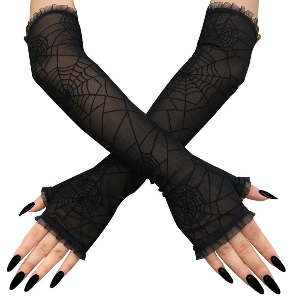 Gothic Spider Web Gloves – Half Finger by The Nevermore – Unique Gothic Accessories by Nevermore Lifestyle & Tech | Black