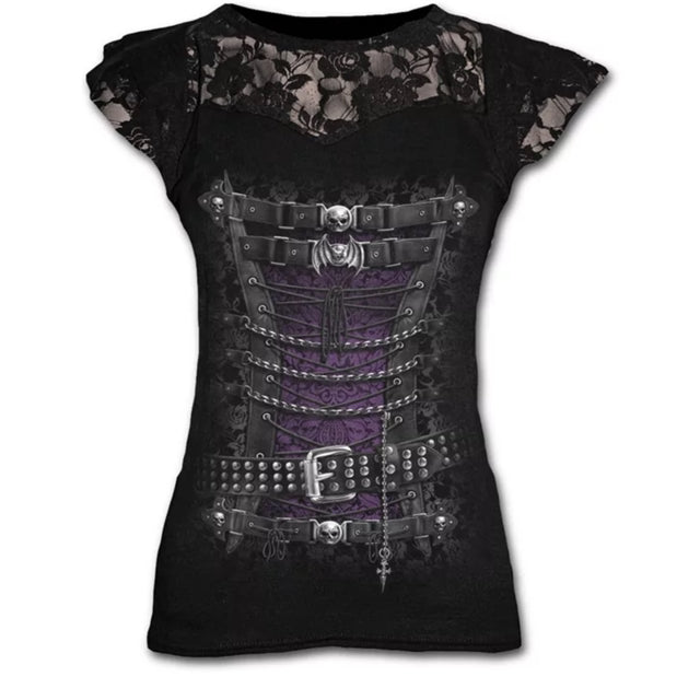 Graphic Lace T Shirts - The Nevermore Gothic T-Shirt for Women – Unique Gothic Fashion for Women by Nevermore Lifestyle & Tech | 2XL Green