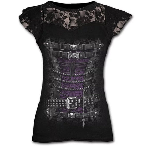 Graphic Lace T Shirts - The Nevermore Gothic T-Shirt for Women – Unique Gothic Fashion for Women by Nevermore Lifestyle & Tech | 2XL Green