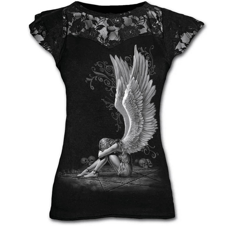 Graphic Lace T Shirts - The Nevermore Gothic T-Shirt for Women – Unique Gothic Fashion for Women by Nevermore Lifestyle & Tech | 2XL Green
