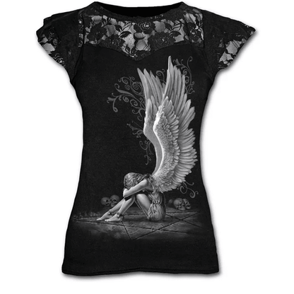 Graphic Lace T Shirts - The Nevermore Gothic T-Shirt for Women – Unique Gothic Fashion for Women by Nevermore Lifestyle & Tech | 2XL Green