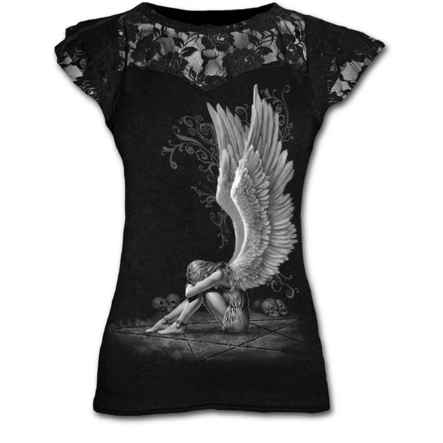 Graphic Lace T Shirts - The Nevermore Gothic T-Shirt for Women – Unique Gothic Fashion for Women by Nevermore Lifestyle & Tech | 2XL Pink