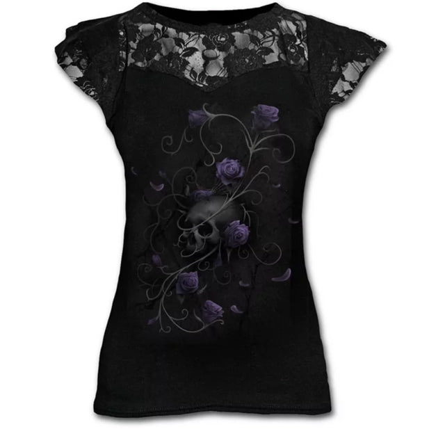 Graphic Lace T Shirts - The Nevermore Gothic T-Shirt for Women – Unique Gothic Fashion for Women by Nevermore Lifestyle & Tech | 2XL Purple