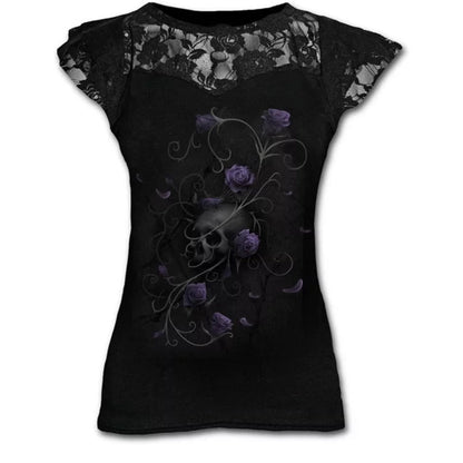 Graphic Lace T Shirts - The Nevermore Gothic T-Shirt for Women – Unique Gothic Fashion for Women by Nevermore Lifestyle & Tech | 2XL Purple