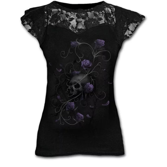 Graphic Lace T Shirts - The Nevermore Gothic T-Shirt for Women – Unique Gothic Fashion for Women by Nevermore Lifestyle & Tech | 2XL Purple