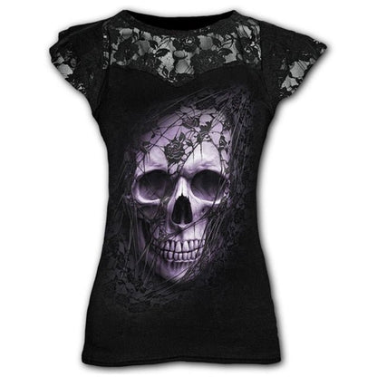 Graphic Lace T Shirts - The Nevermore Gothic T-Shirt for Women – Unique Gothic Fashion for Women by Nevermore Lifestyle & Tech | 2XL White