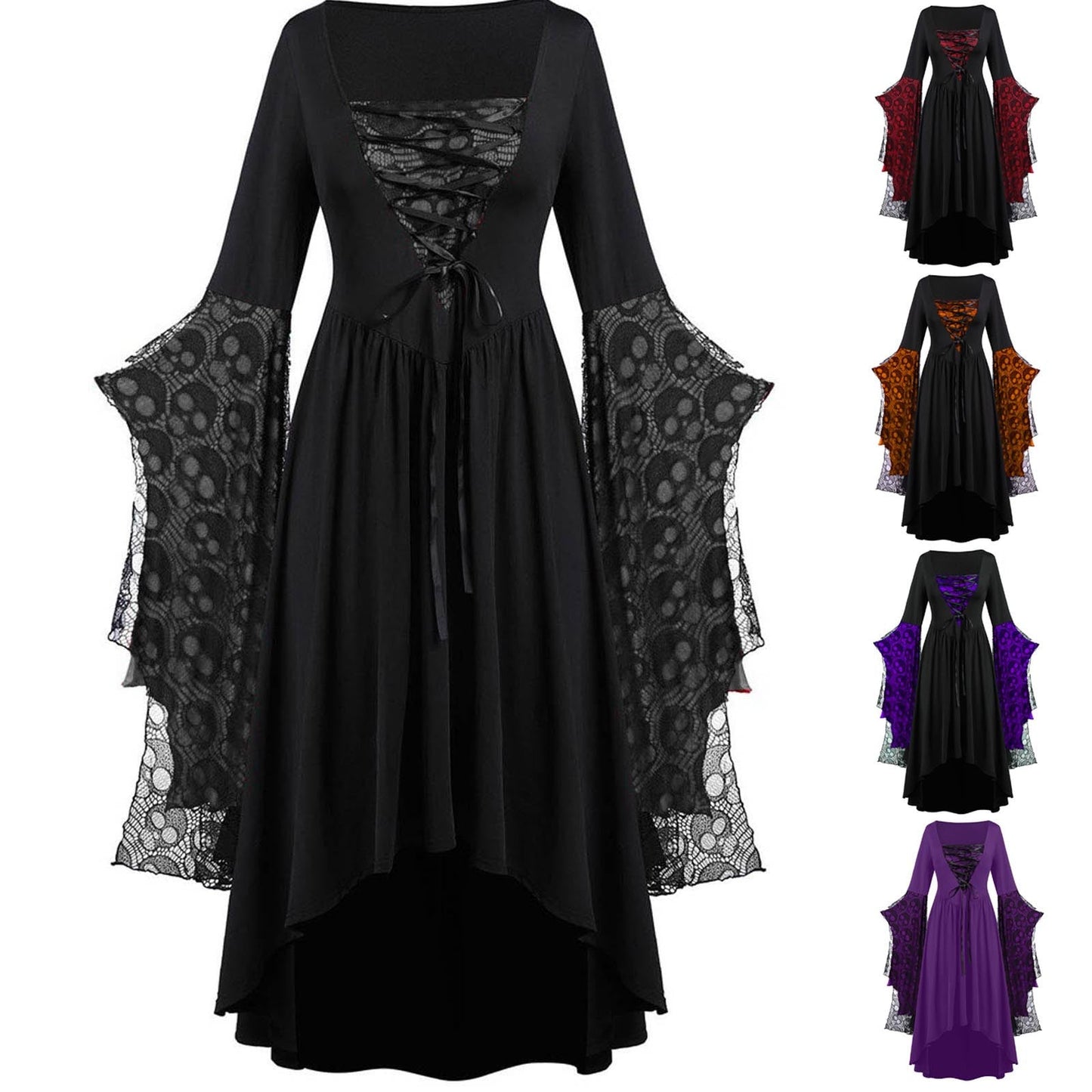 Griselda Thornheart - The Nevermore Gothic Dress Big Sleeves Lace – Unique Gothic Fashion by Nevermore Lifestyle & Tech | 2XL Dark Violet