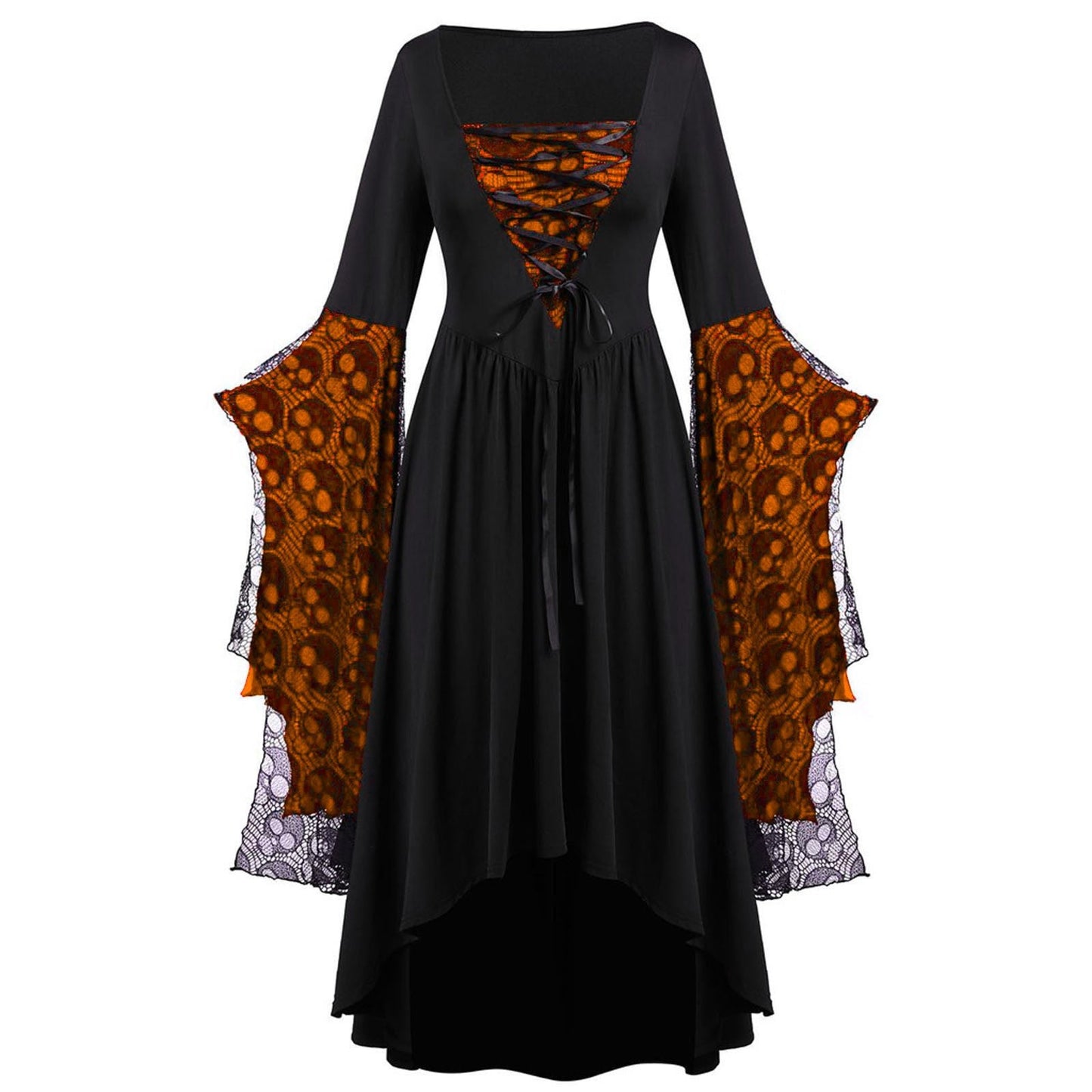 Griselda Thornheart - The Nevermore Gothic Dress Big Sleeves Lace – Unique Gothic Fashion by Nevermore Lifestyle & Tech | 2XL Orange