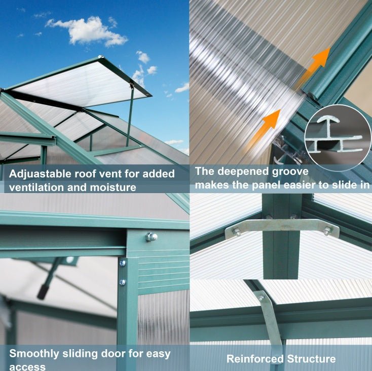 Polycarbonate Greenhouse,6'x 8' Heavy Duty Walk-in Plant Garden Greenhouse For Backyard-Outdoor