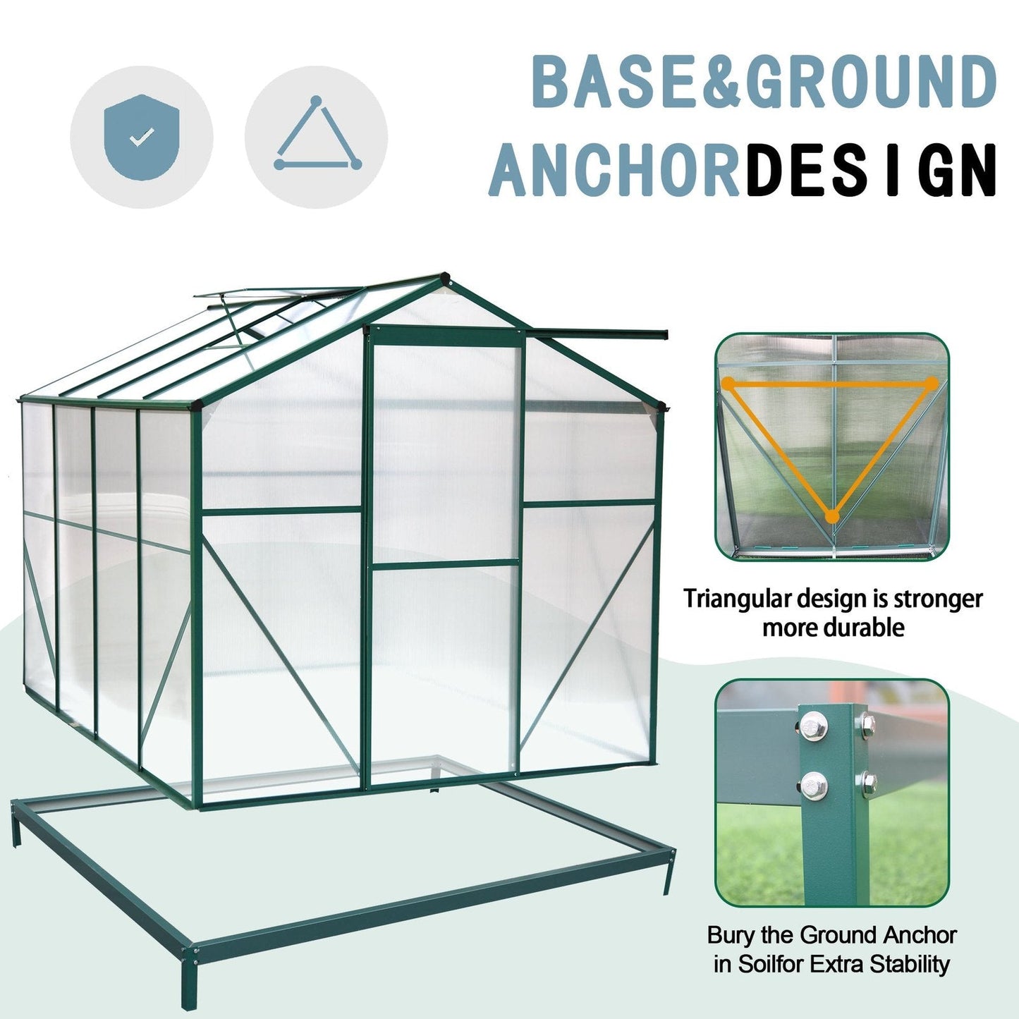 Polycarbonate Greenhouse,6'x 8' Heavy Duty Walk-in Plant Garden Greenhouse For Backyard-Outdoor