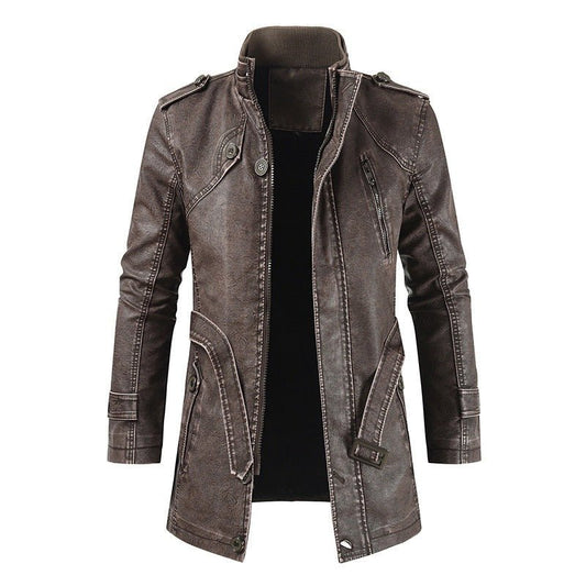 Gunner Outlaw - The Nevermore Mid - Length PU Leather Jacket for Men – Unique Men's Fashion by Nevermore Lifestyle & Tech | 3XL Dark brown