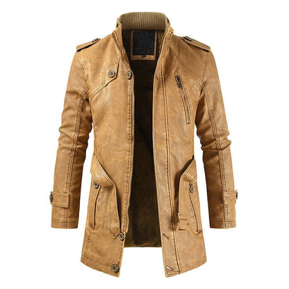Gunner Outlaw - The Nevermore Mid - Length PU Leather Jacket for Men – Unique Men's Fashion by Nevermore Lifestyle & Tech | 3XL Light Brown