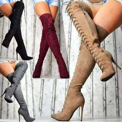 Harmony Hue Suede Stiletto Over-Knee Boots by The Nevermore