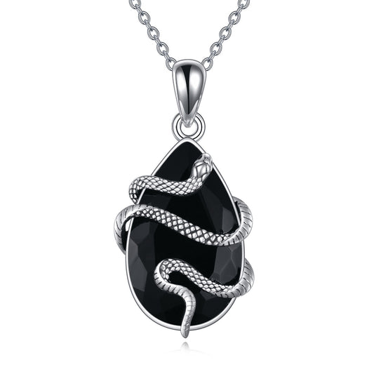 Hermione Black Crystal - Gothic Snake Pendant by The Nevermore – Unique Gothic Jewelry by Nevermore Lifestyle & Tech | Silver