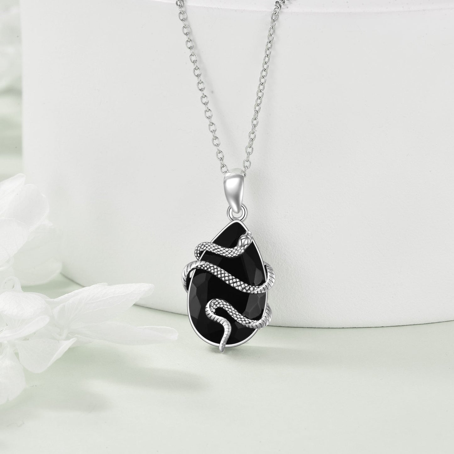 Hermione Black Crystal - Gothic Snake Pendant by The Nevermore – Unique Gothic Jewelry by Nevermore Lifestyle & Tech | Silver