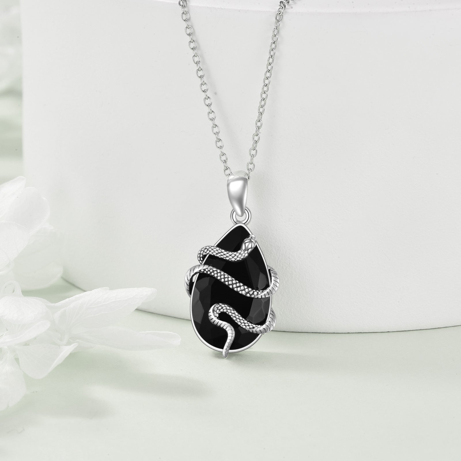 Hermione Black Crystal - Gothic Snake Pendant by The Nevermore – Unique Gothic Jewelry by Nevermore Lifestyle & Tech | Silver