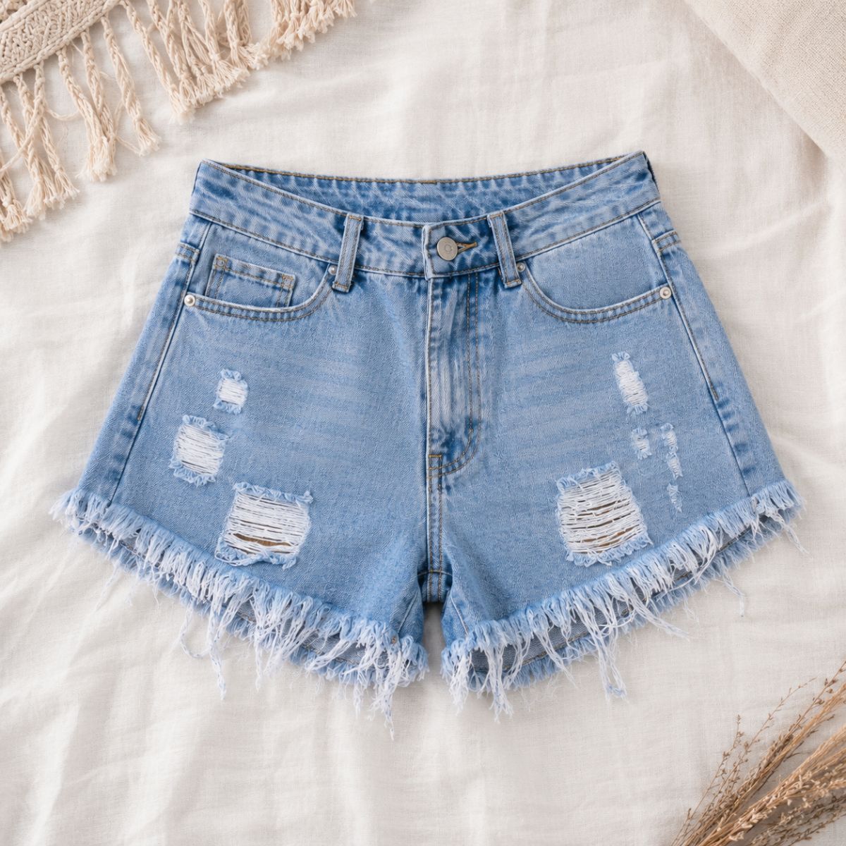 High Waist Denim Shorts - Coastal Edge by The Nevermore – Unique Shorts for Women by The Nevermore | 2XL