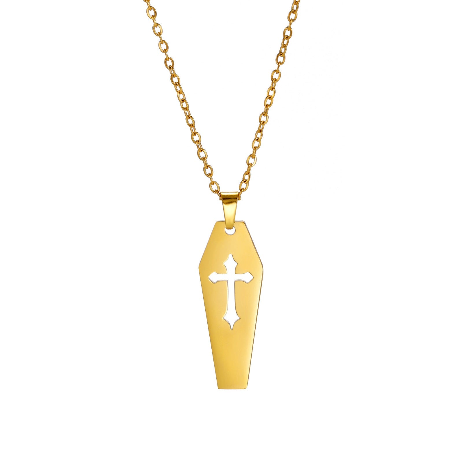Hollow Coffin Cross Gothic Pendant Necklace Titanium Steel